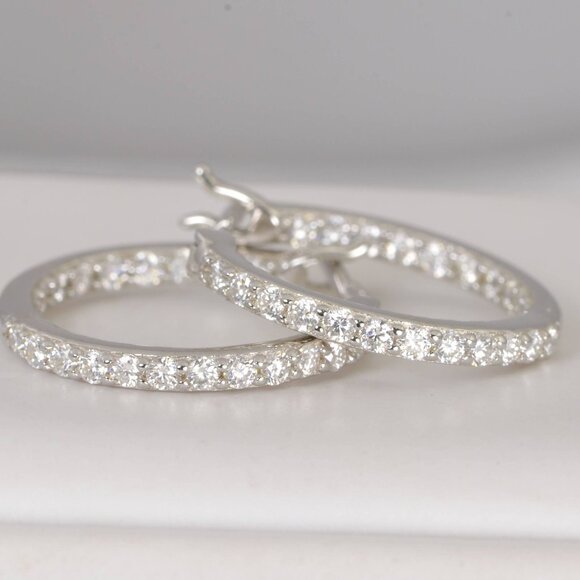 GRA Certified Inside Out All Moissanite Huggies Hoop Earrings 925 Sterling - Picture 1 of 4